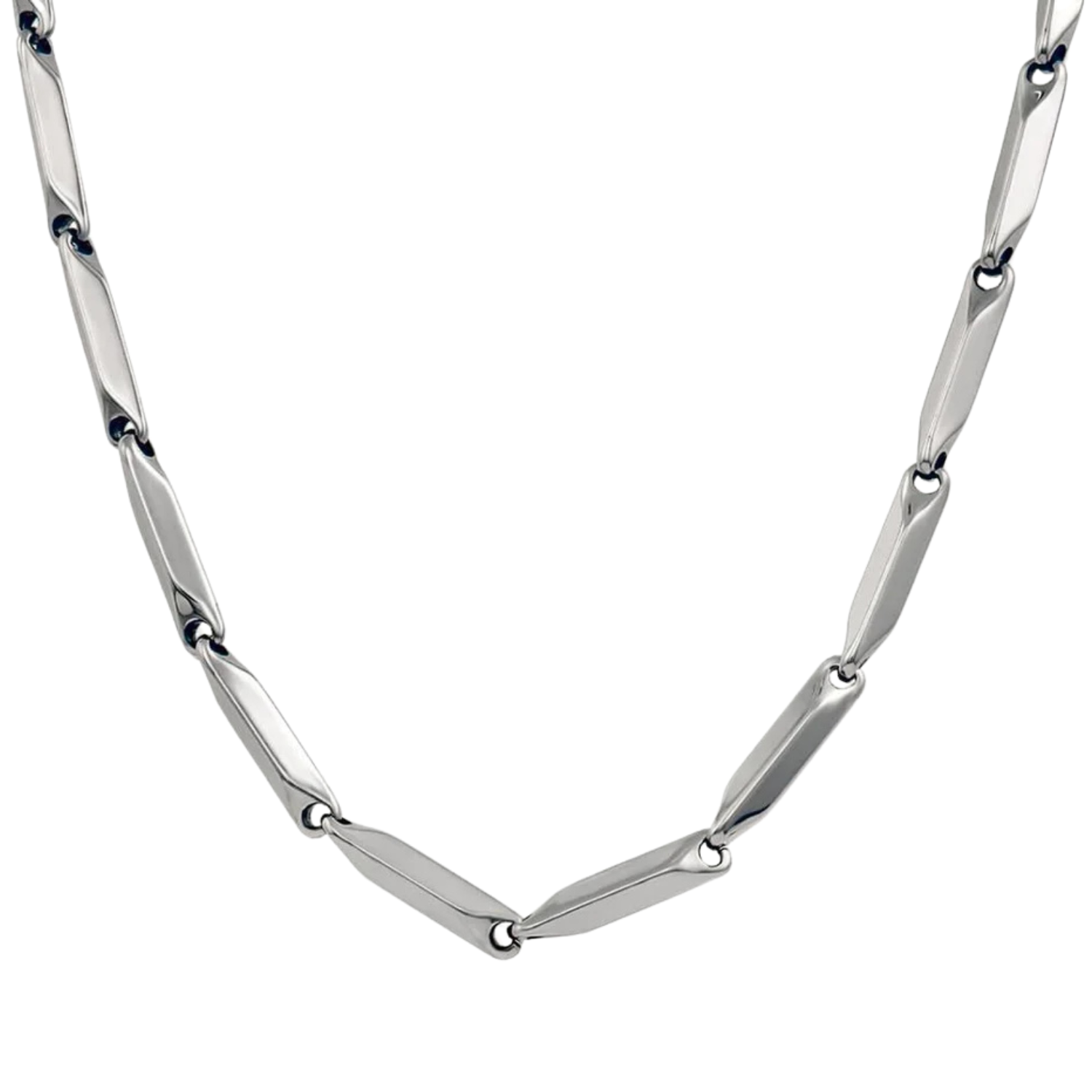Silver chain necklace on a white background