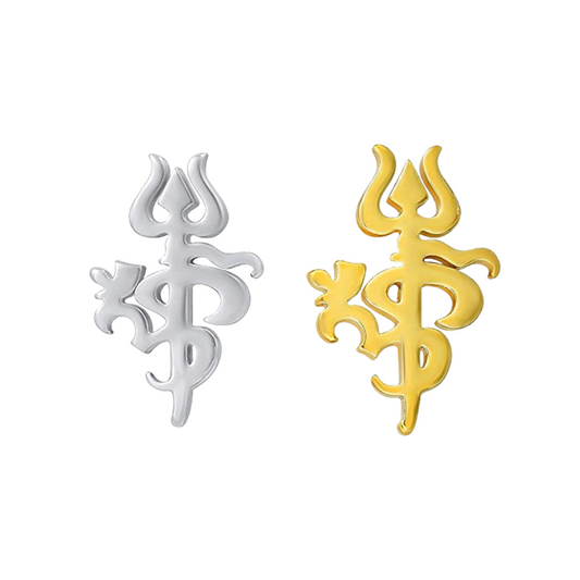 Silver and gold om symbols on a white background