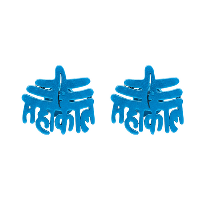 Pair of blue star-shaped earrings on a white background