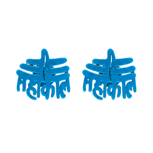 Pair of blue star-shaped earrings on a white background