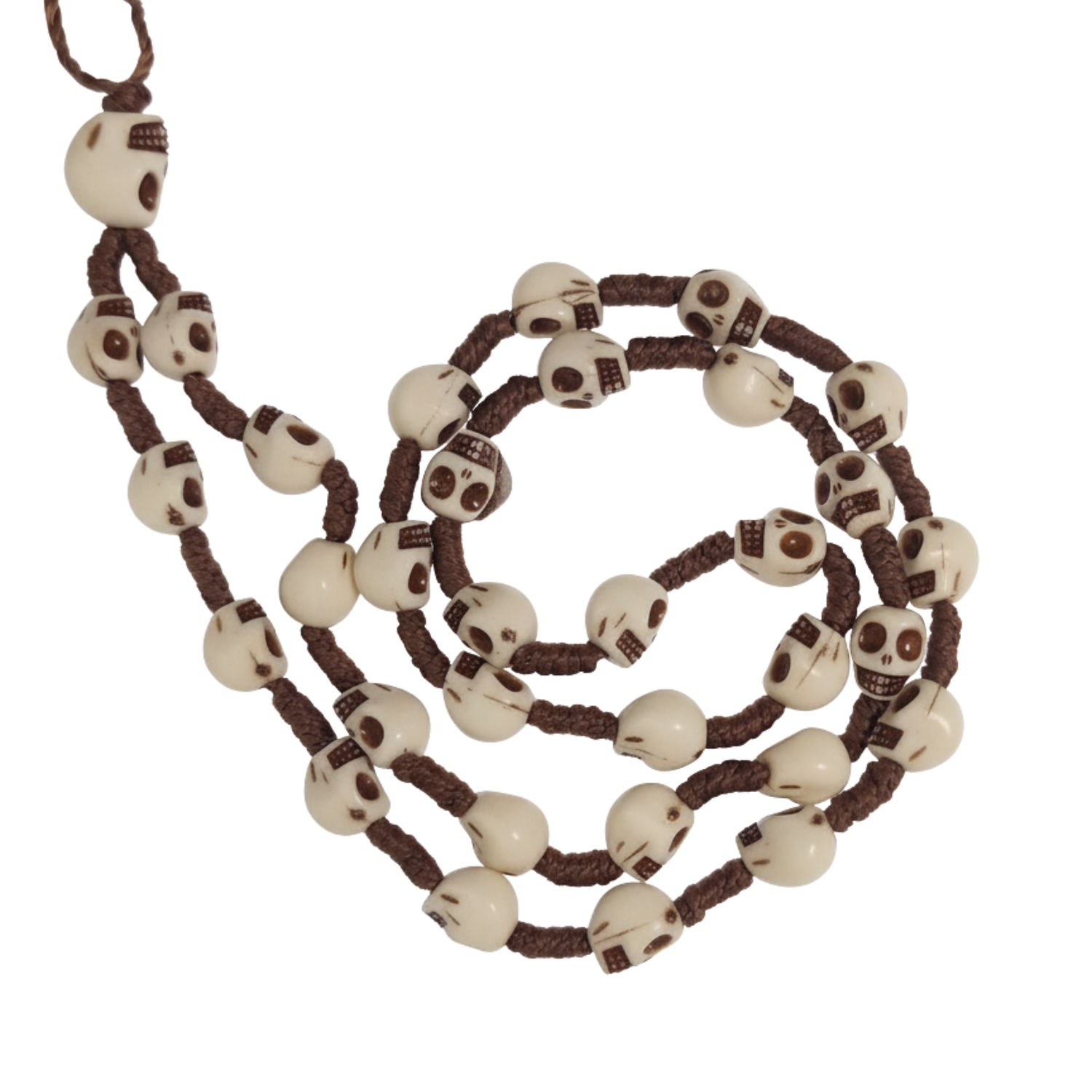 Necklace with skull-shaped beads on a white background