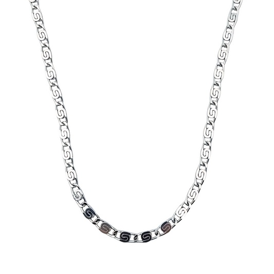 Silver chain necklace on a white background