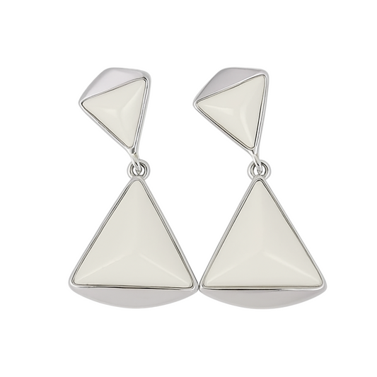Pair of triangle-shaped earrings on a white background