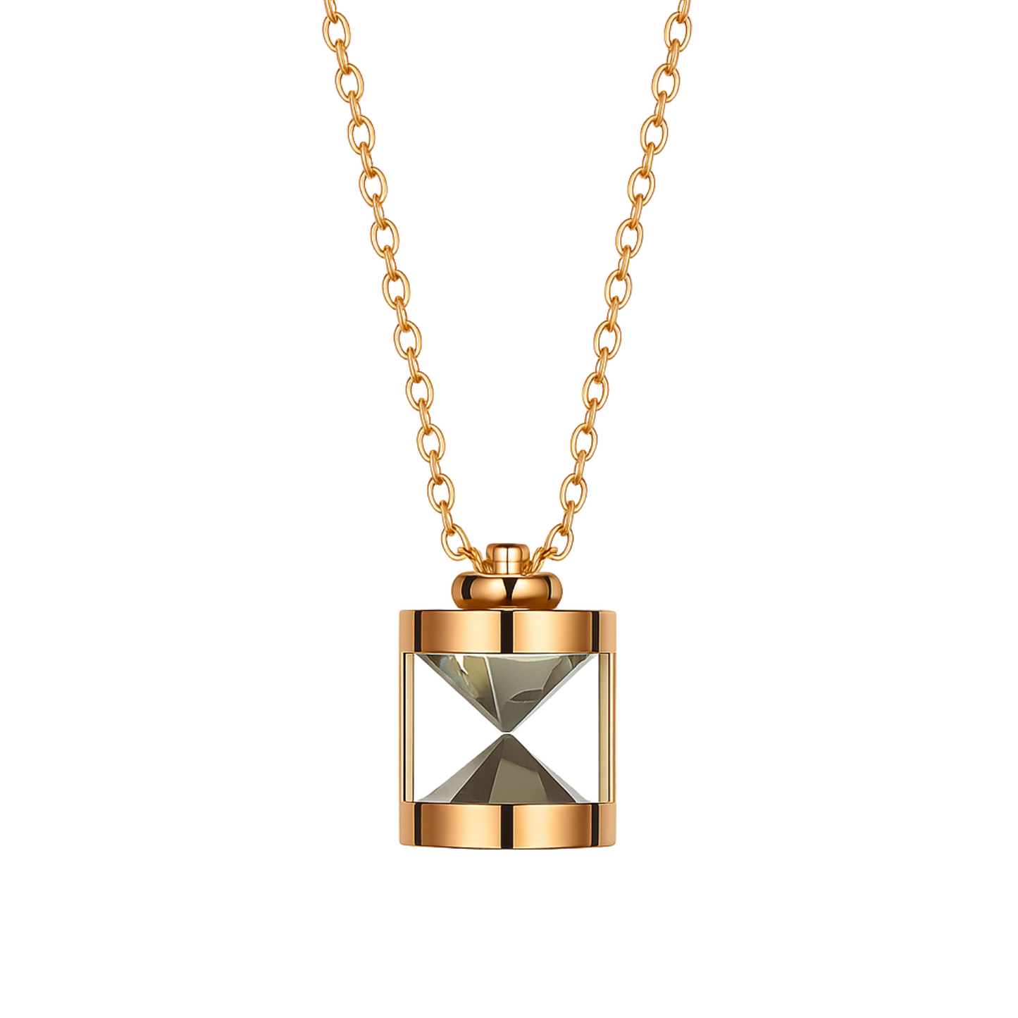 Gold necklace with a unique pendant on a white background