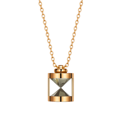 Gold necklace with a unique pendant on a white background