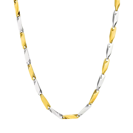 Two-tone gold and silver chain necklace on a white background