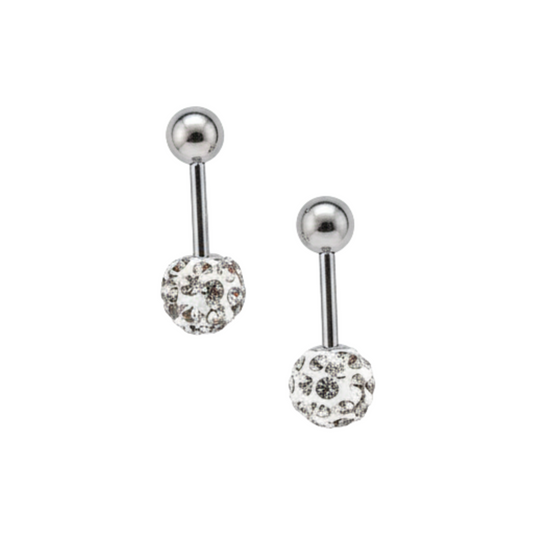 Belly button ring with clear gemstones on a white background