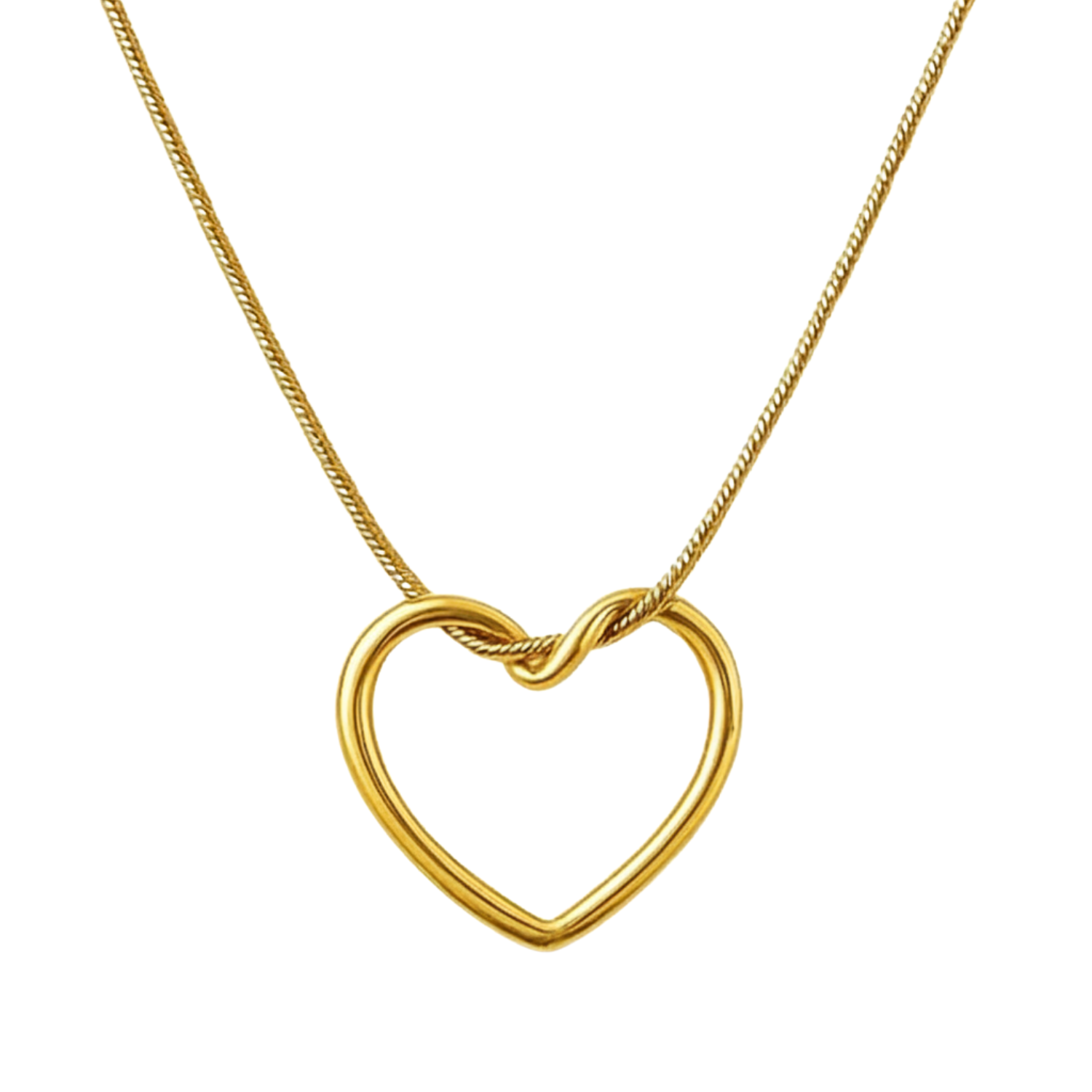 Gold heart-shaped necklace on a white background