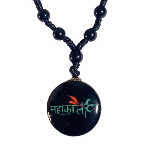 Mahakal black beads pendant necklace in white background