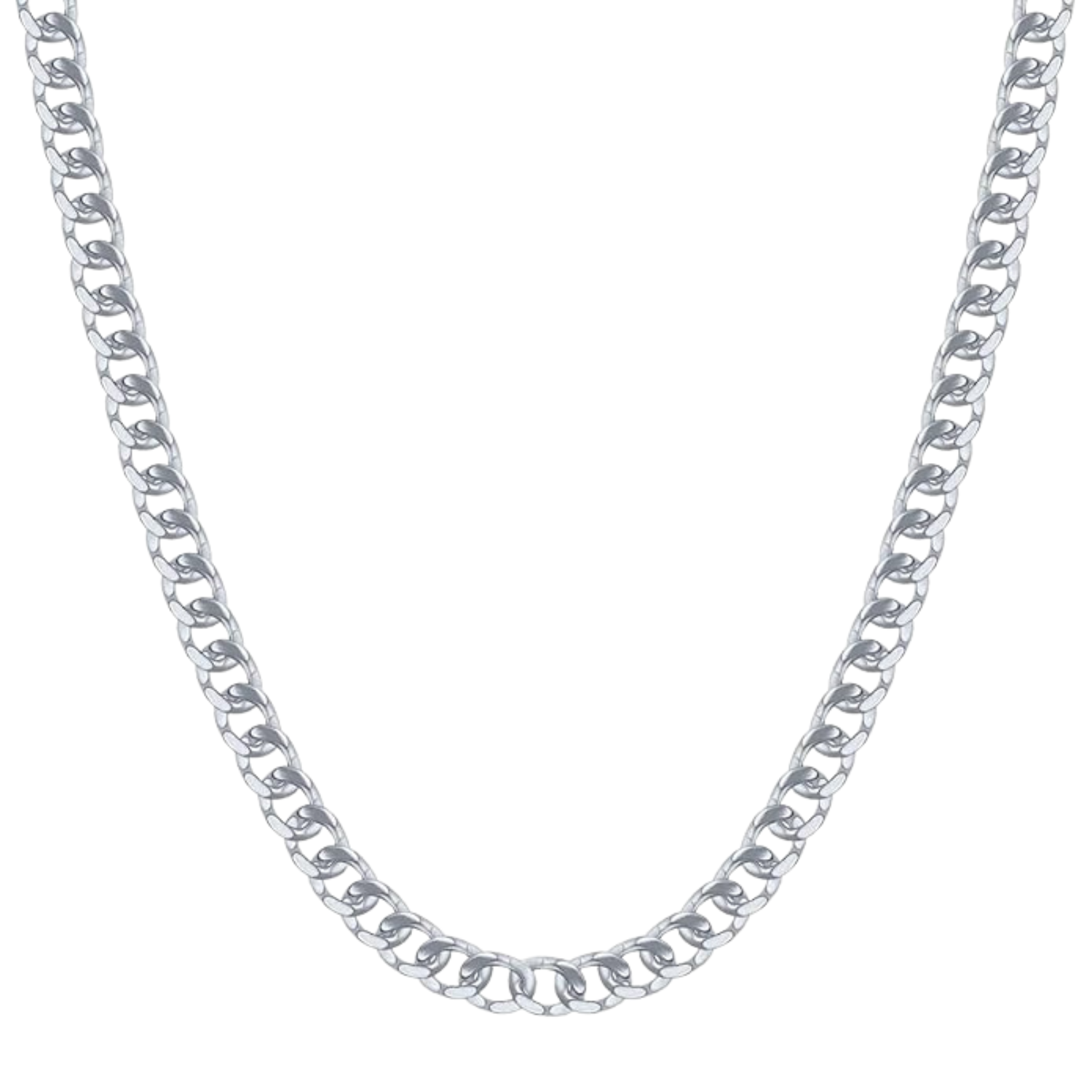 Silver chain necklace on a white background
