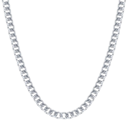 Silver chain necklace on a white background