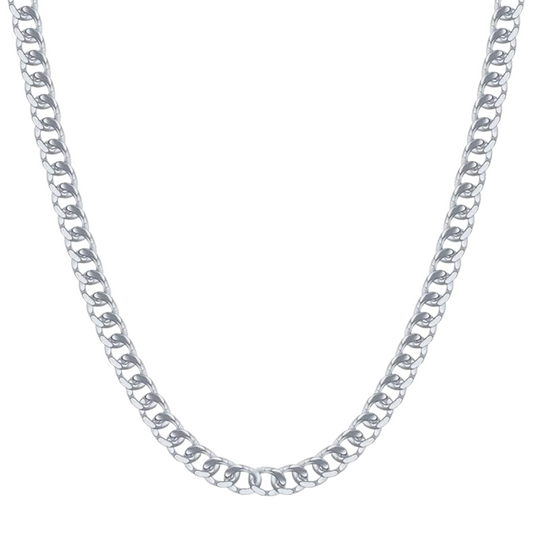 Silver chain necklace on a white background