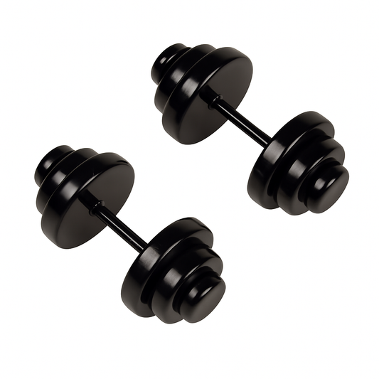 Pair of black dumbbells on a white background