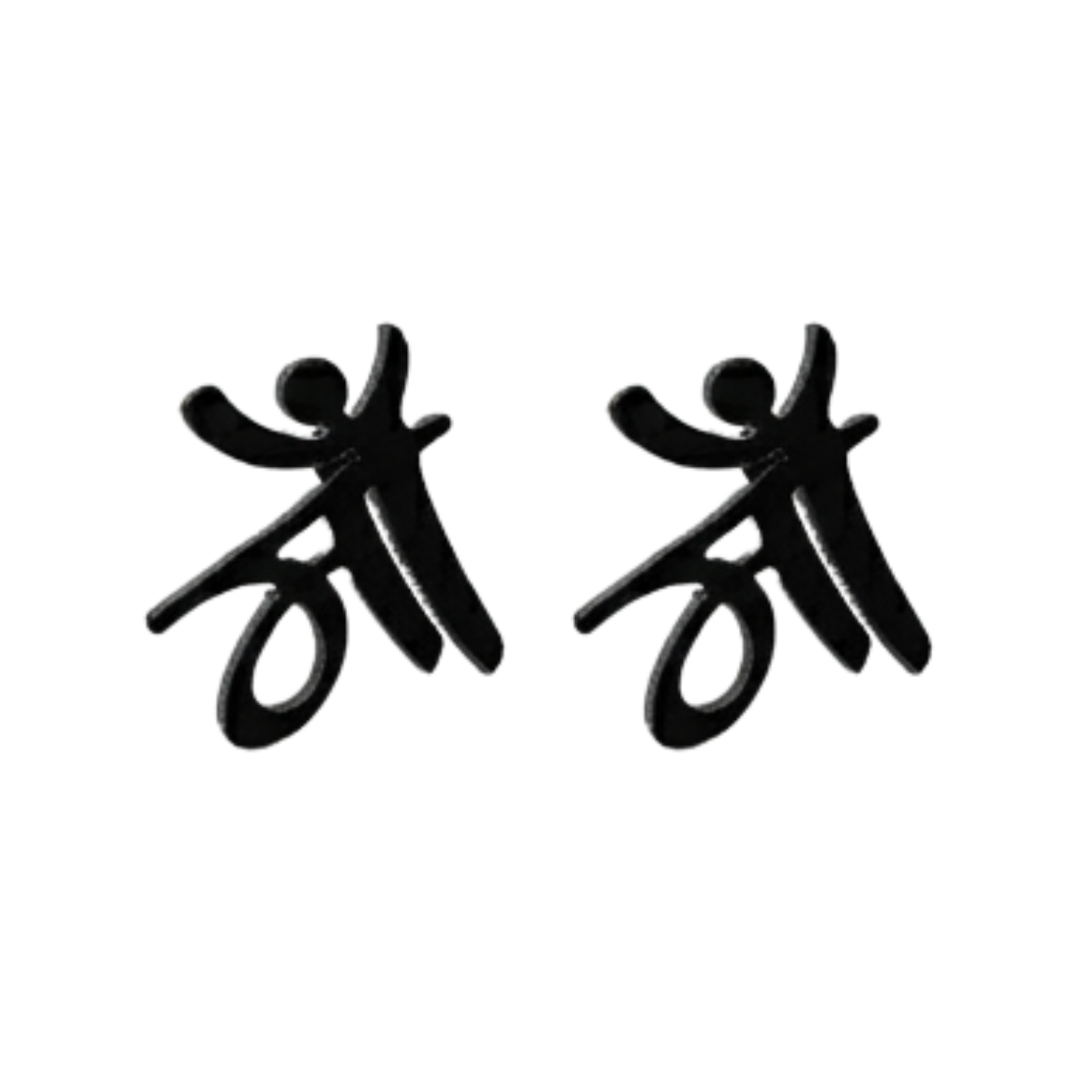 Black silhouette earrings of people holding hands on a white background