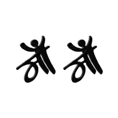 Black silhouette earrings of people holding hands on a white background