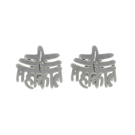 Pair of silver star-shaped earrings on a white background