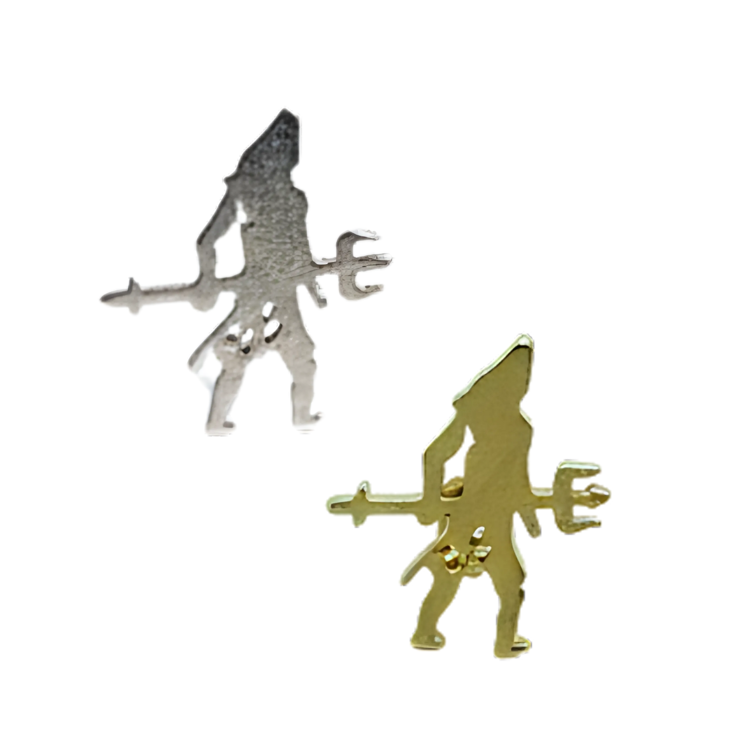Gold and silver fairy figurines with a bow and arrow on a white background