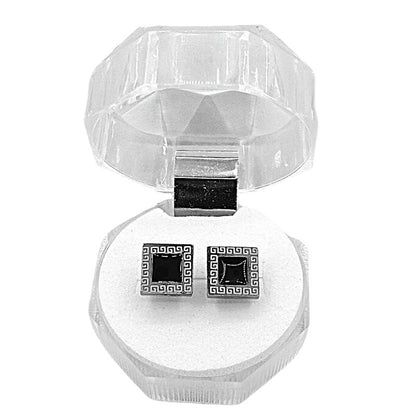 Beautiful Silver & Black Square Stud Earrings