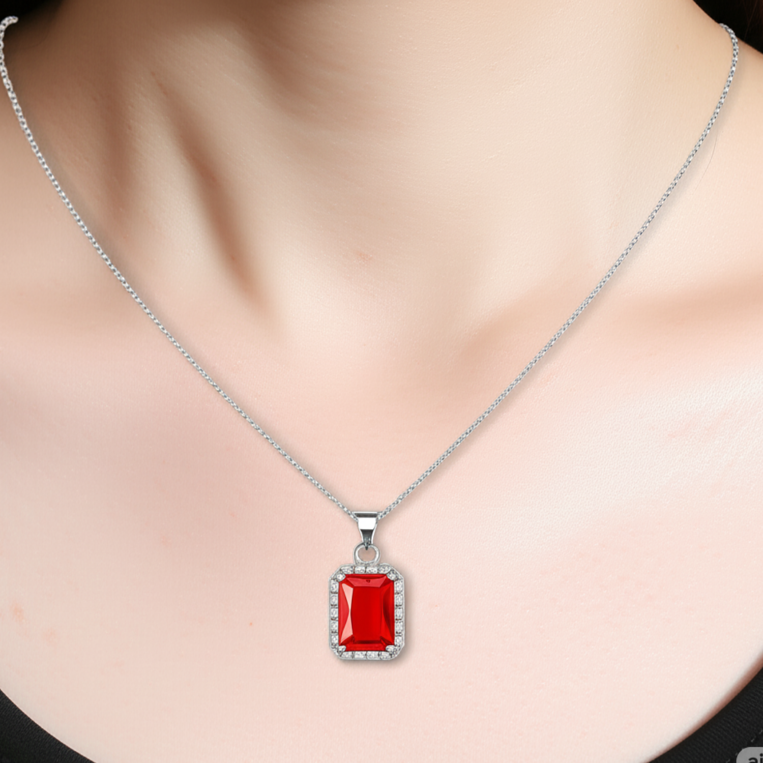 Necklace with a red pendant on a mannequin