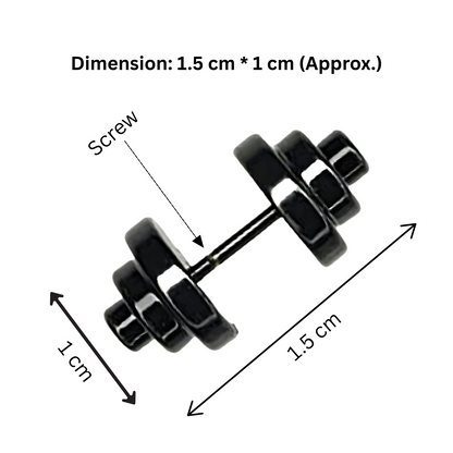 Black screw with dimensions labeled on a white background