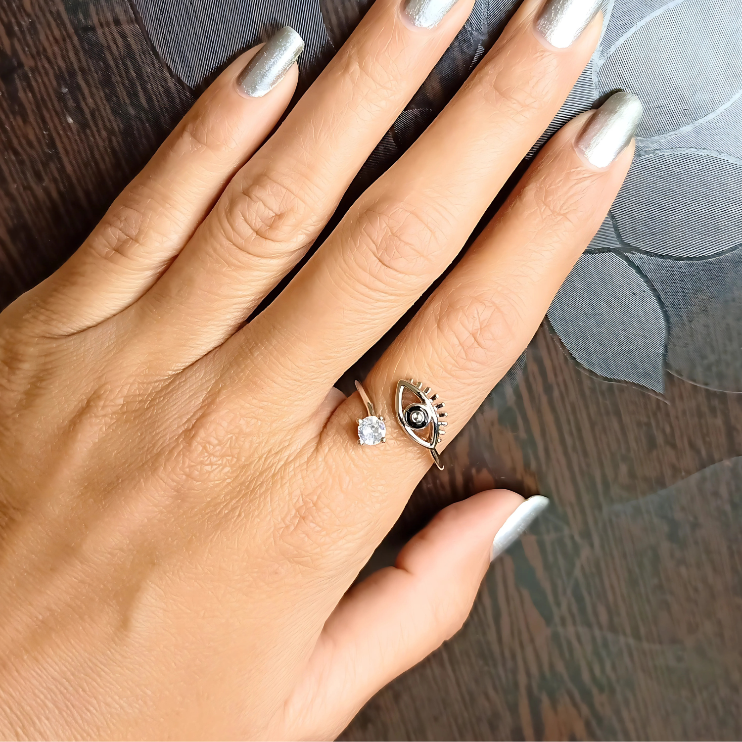 Black eye ring wear on finger
