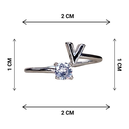 Silver adjustable V ring with measurement