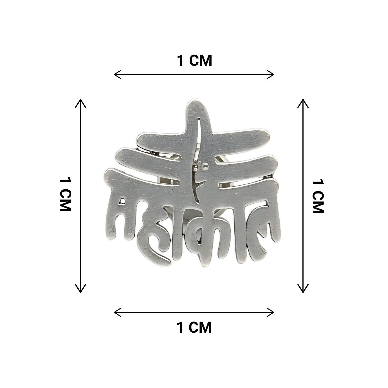 Silver hair clip with dimensions indicated on a white background