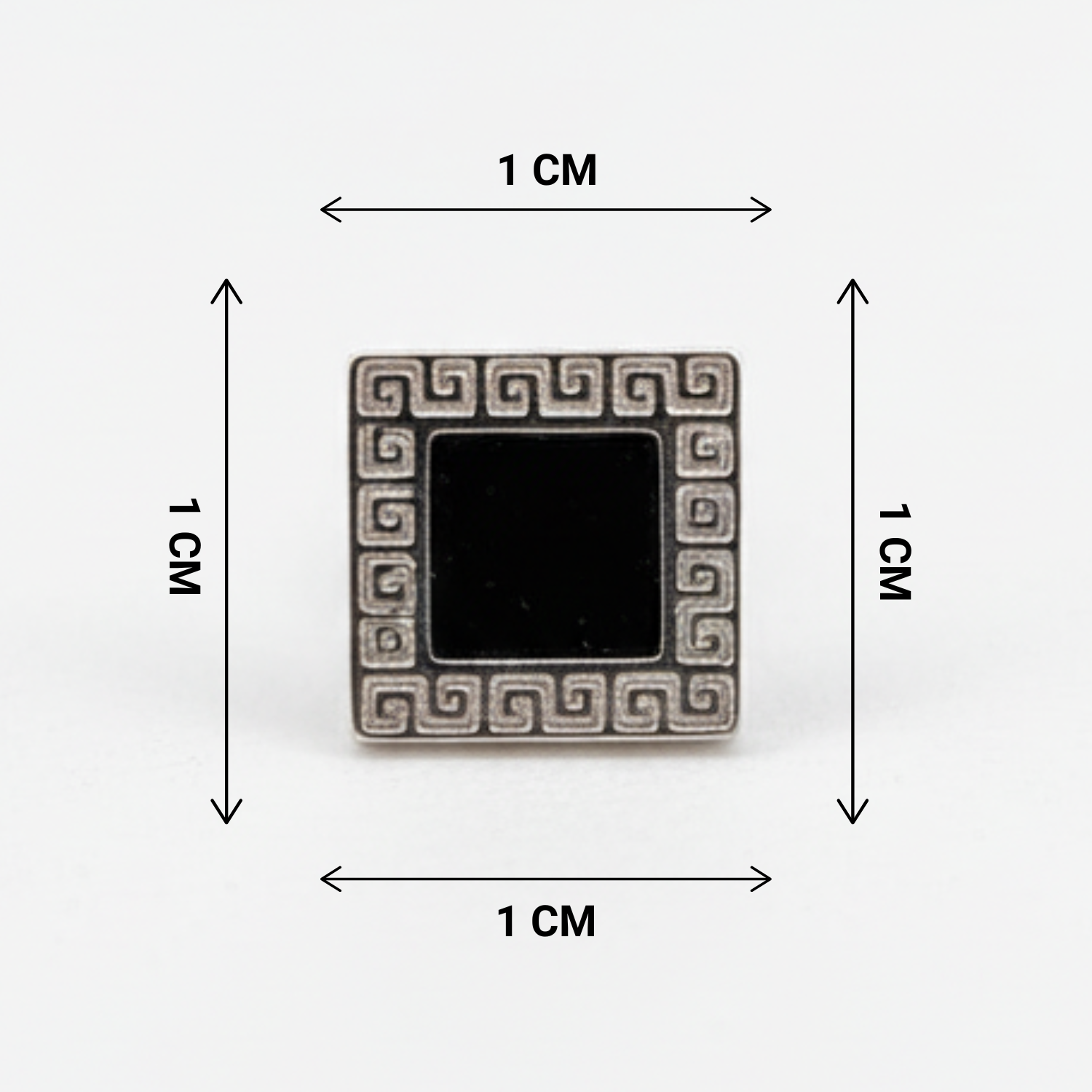 Small square mirror with decorative border, shown with dimensions on a white background
