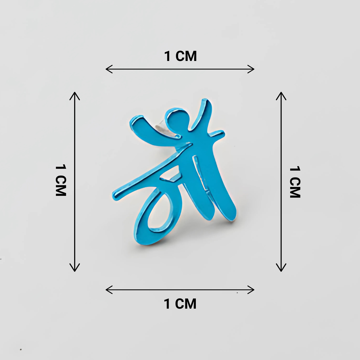 Blue abstract figure with dimensions indicated on a gray background