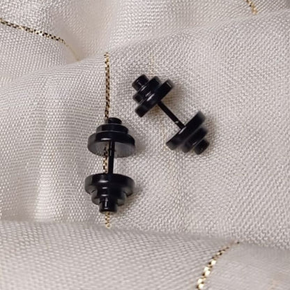 Dumbbell Design Black Stud Earrings Small Size