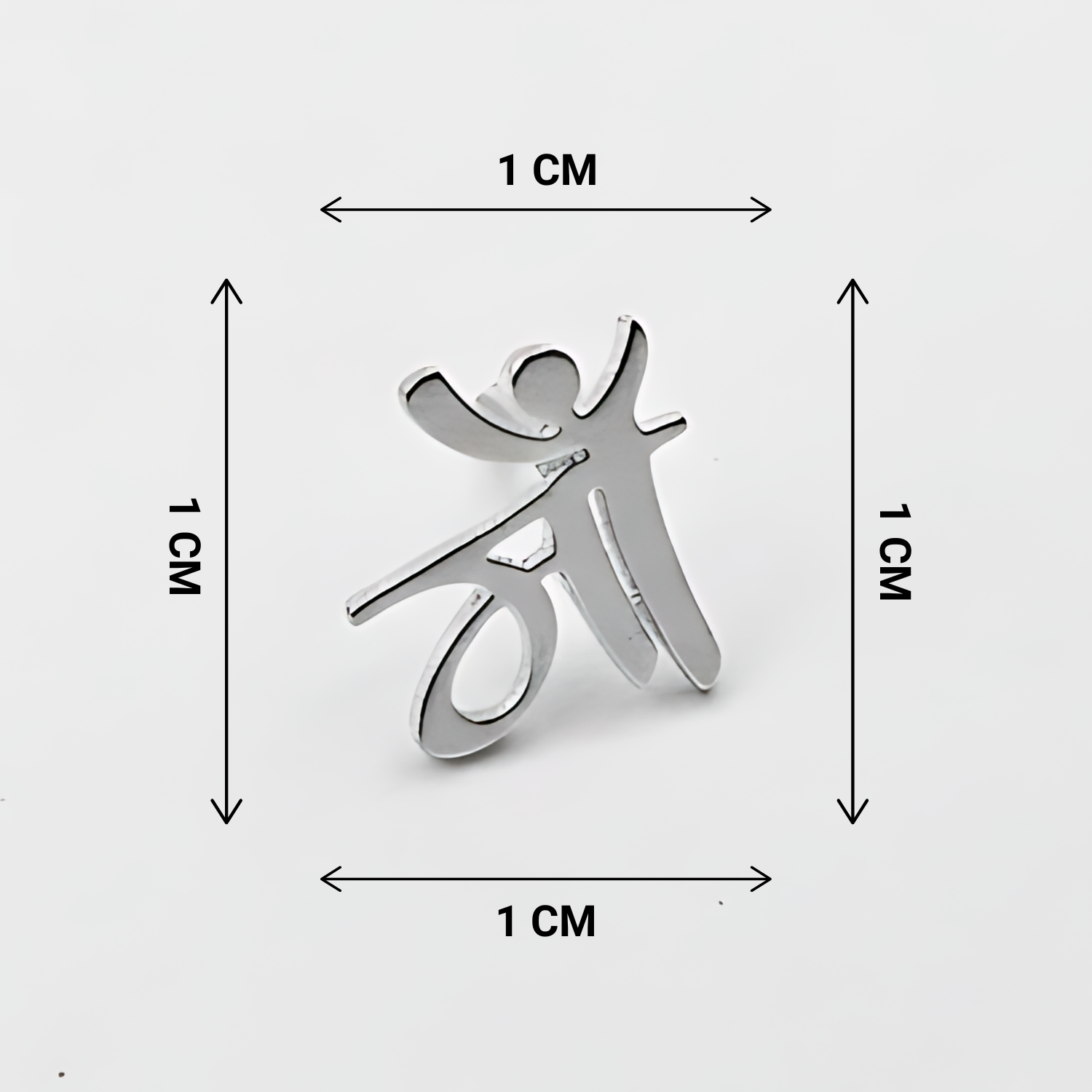 Silver pendant with dimensions indicated on a white background