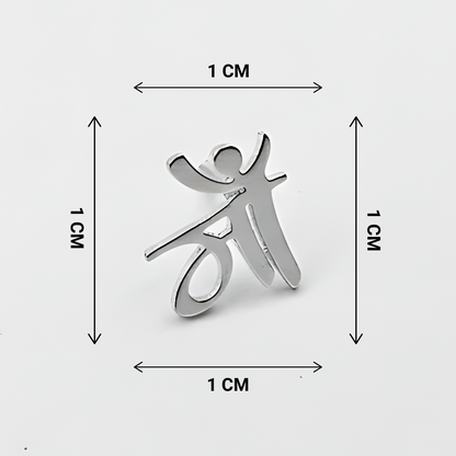 Silver pendant with dimensions indicated on a white background