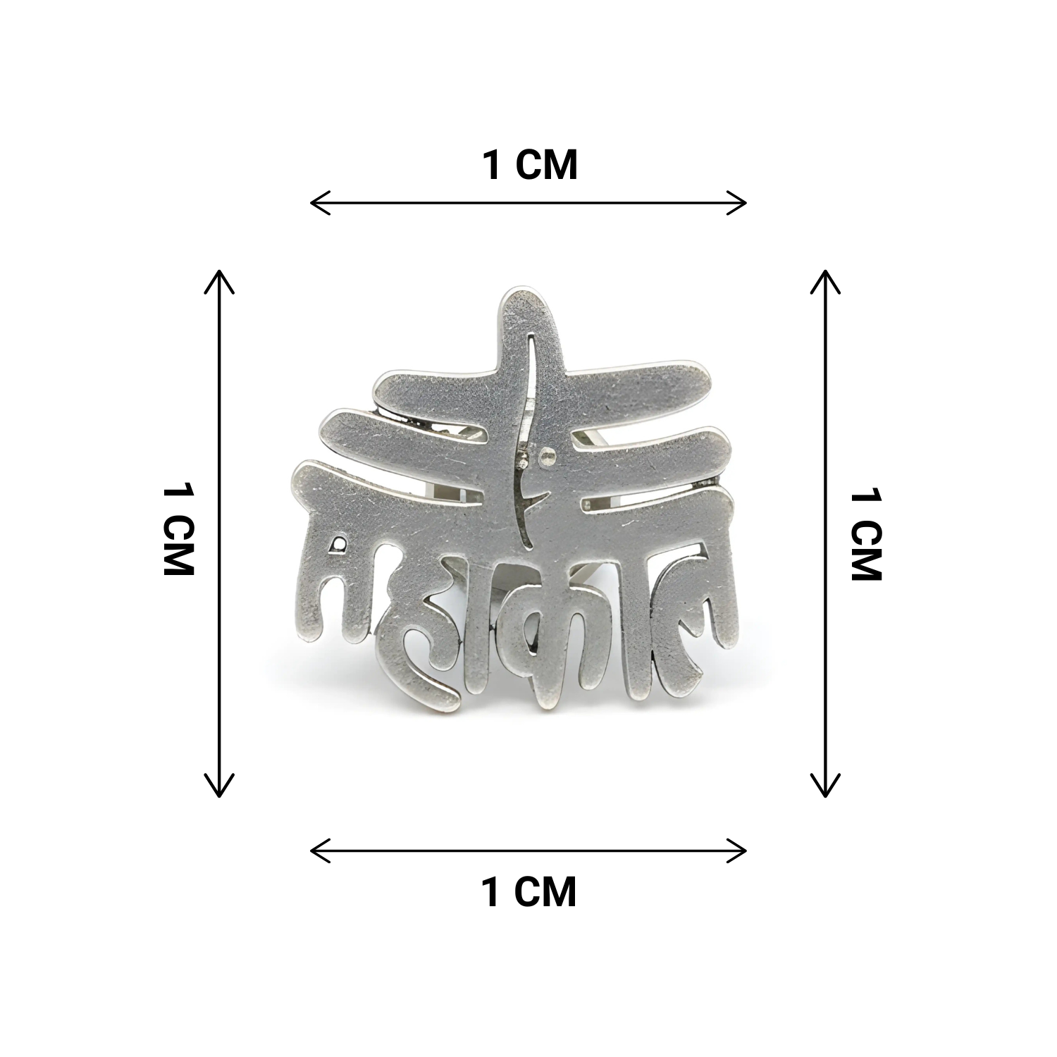 Silver necklace with measurements on a white background