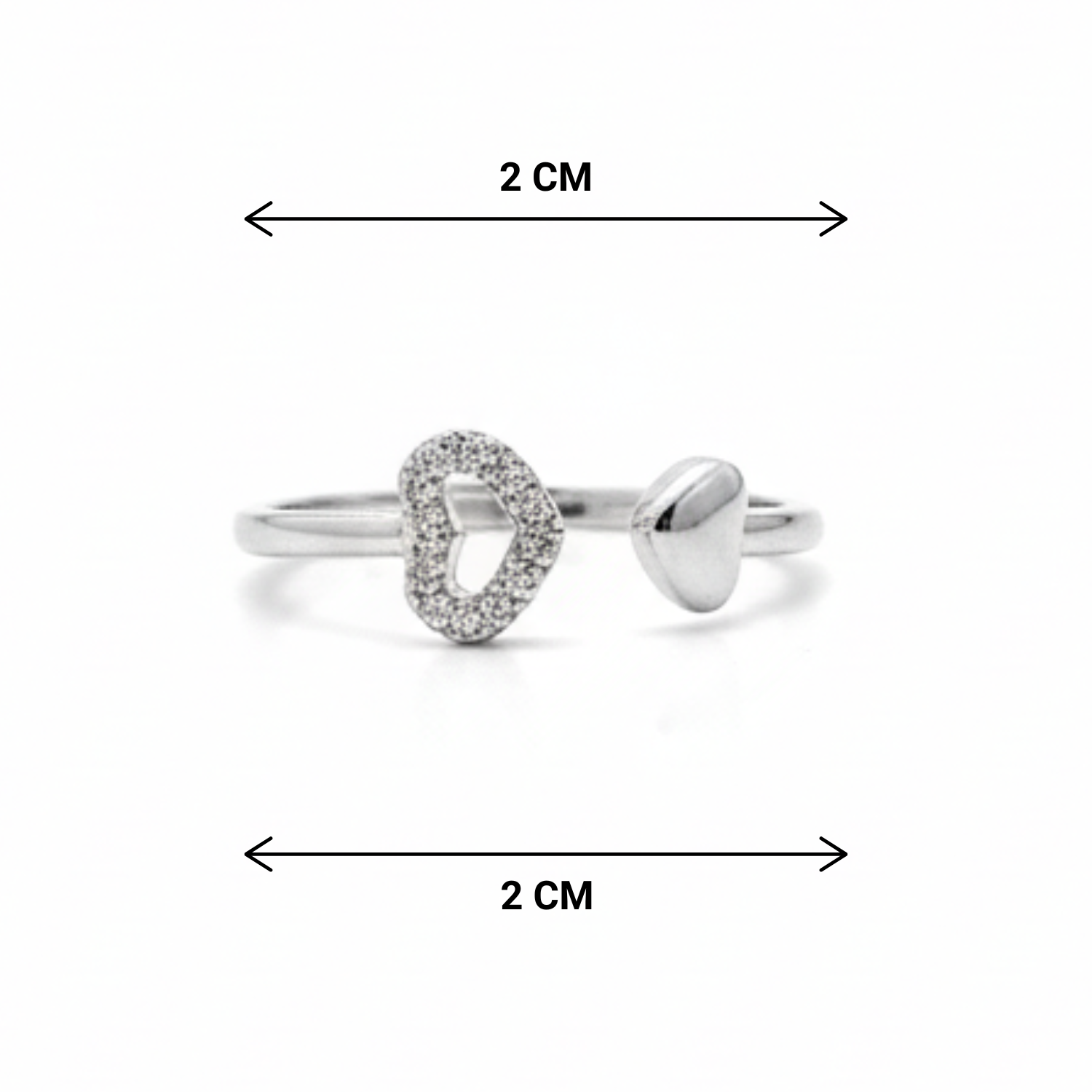 Two silver rings with measurement indicators on a white background