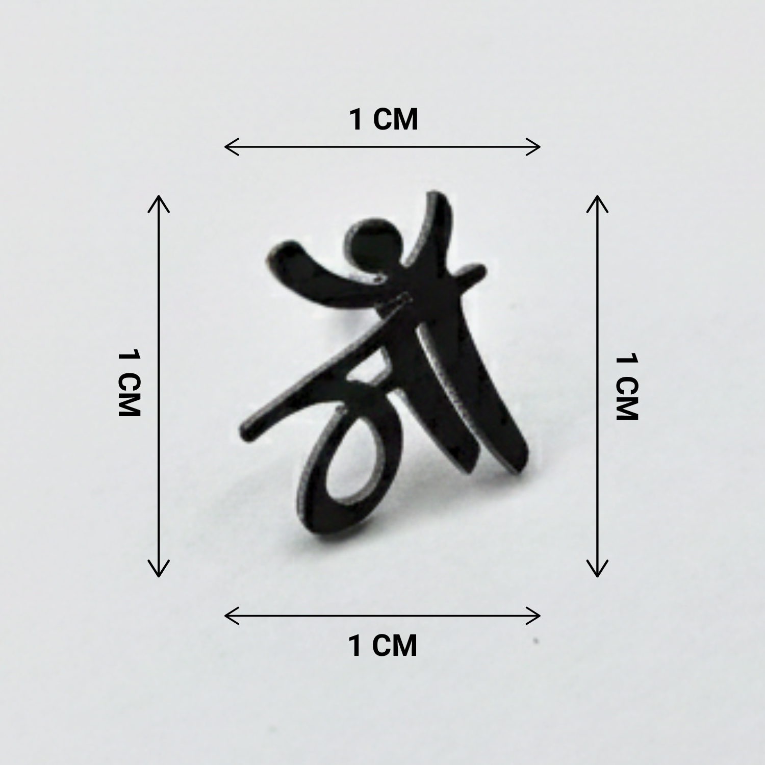 Black symbol or character with dimensions indicated on a white background