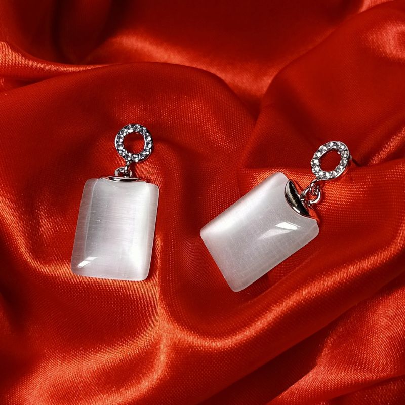 Modern Stainless Steel Drop Earrings in White & Silver