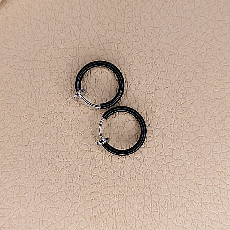 Small Size Black Round Stud Earrings, No Piercing