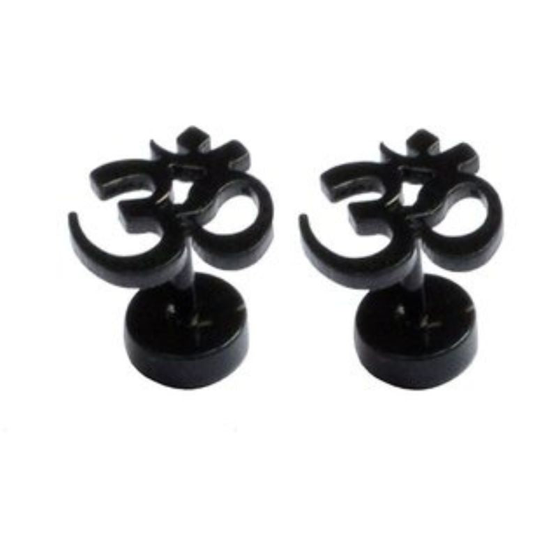 OM Black Color Screw Back Stud Earrings - Small Size