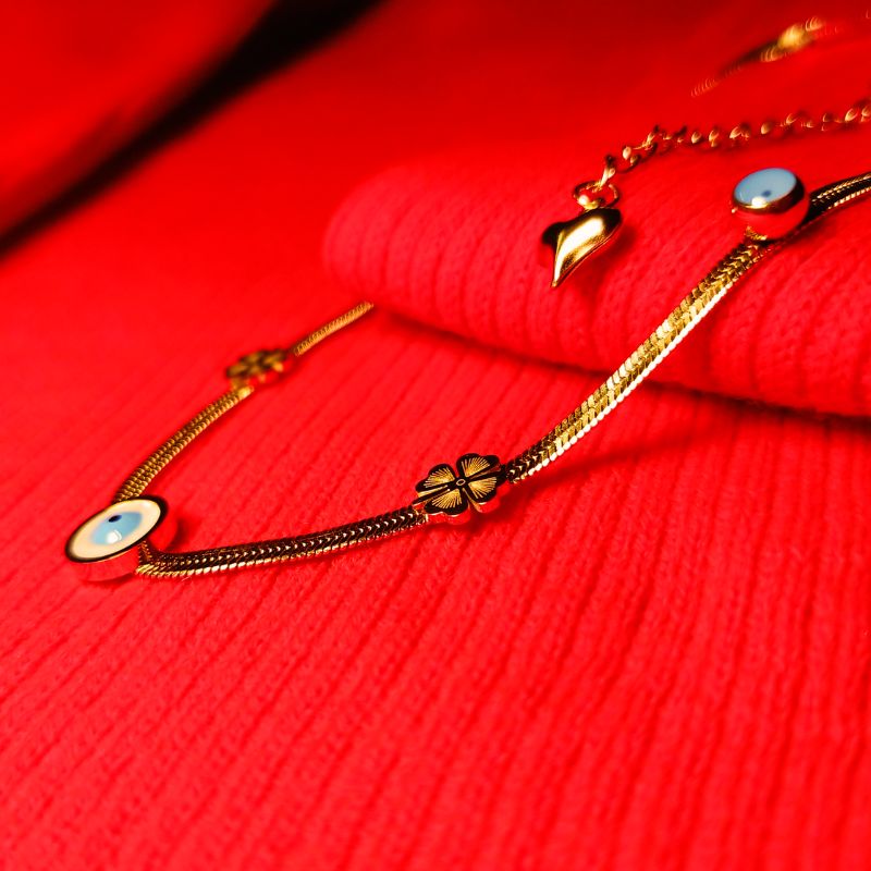 Stylish Golden Necklace With Evil Eye Design and Adjustable