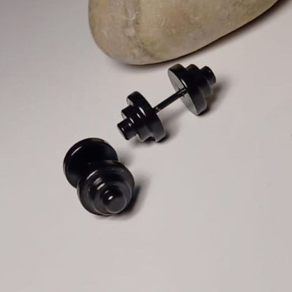 Dumbbell Design Black Stud Earrings Small Size