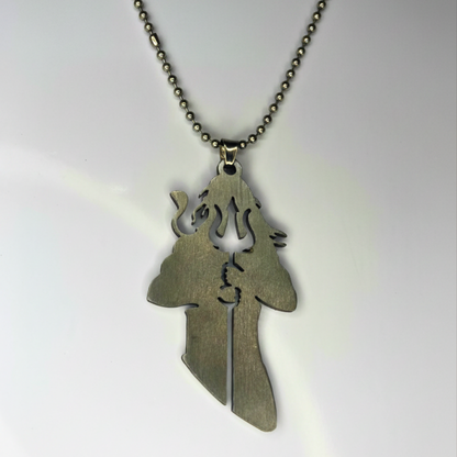 Silver shiva pendant necklace on a white background