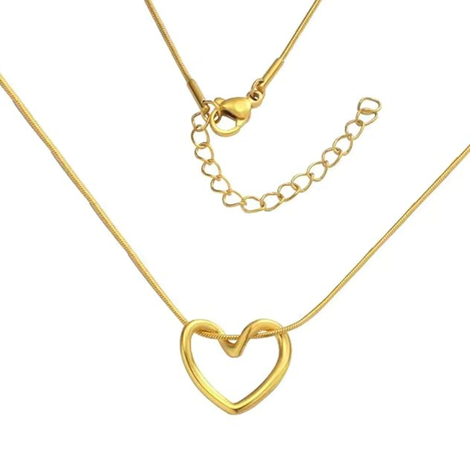 Gold heart-shaped necklace on a white background