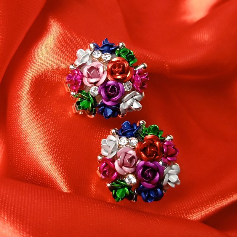 Flower Design Stud Earrings Multicolour Roses