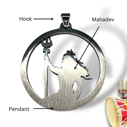 Lord Shiva Round Pendant - Stainless Steel, Silver Color, Long Chain