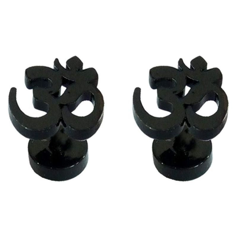 OM Black Color Screw Back Stud Earrings - Small Size