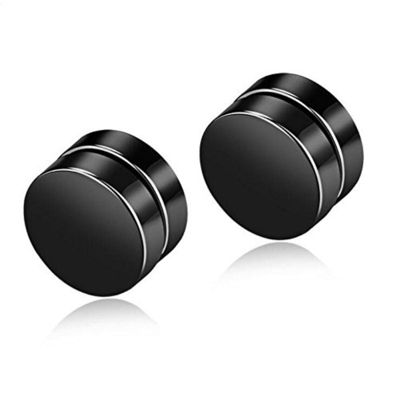 Round Black Magnetic Stud Earrings Small Size