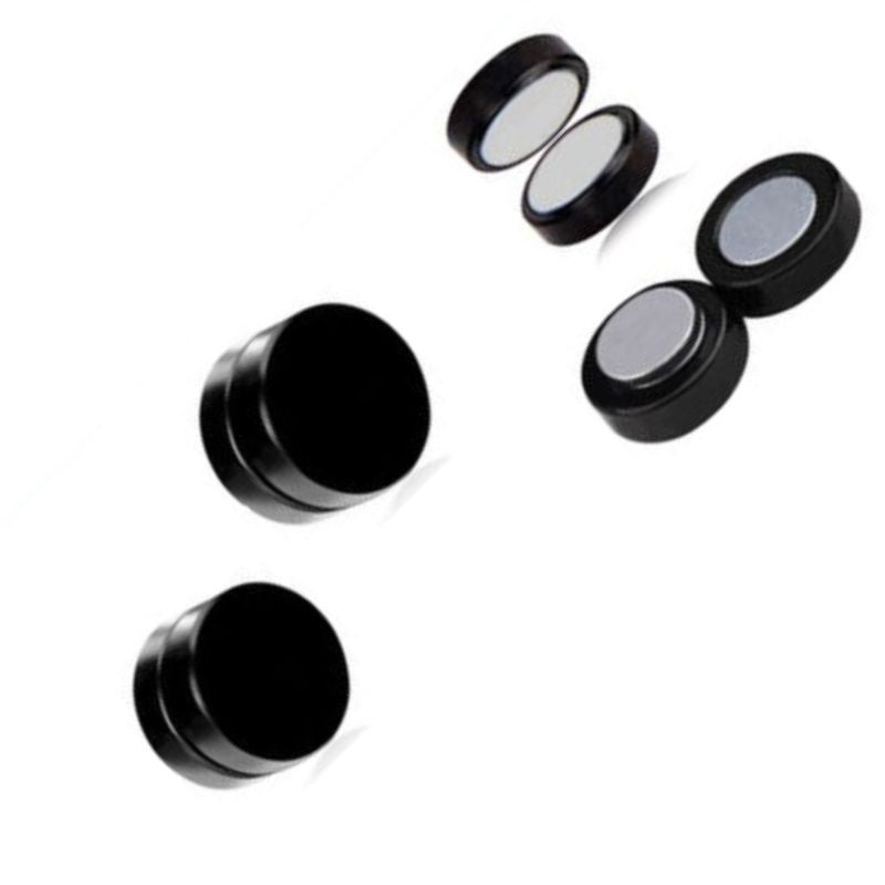 Round Black Magnetic Stud Earrings Small Size