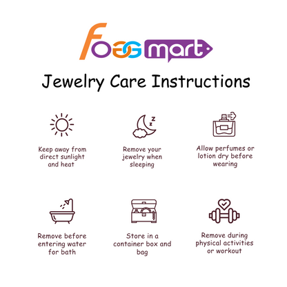 Jewelry care instructions from Foggmart on a white background