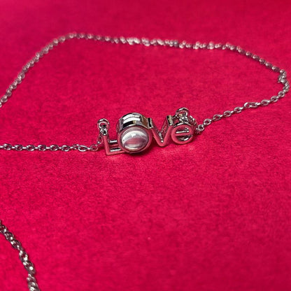 Stainless Steel Love Pearl Necklace with Adjustable Chain