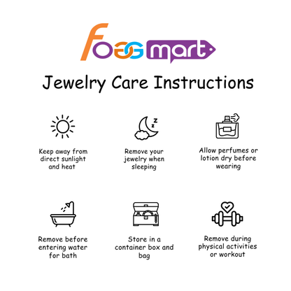 Jewelry care instructions with Foggmart logo on a white background